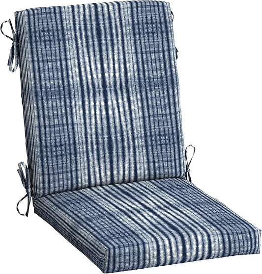 Arden Outdoor Patio Dining Chair Cushion, 20x44, Rain-Proof Seat Pad, Fade-Resistant Outdoor Cushion Blue Shibori Stripe