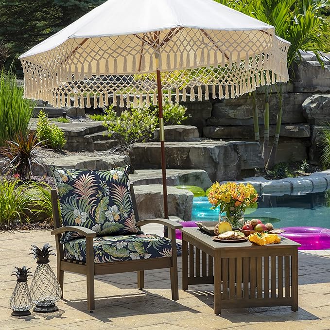 Arden Outdoor Foam Deep Seat Cushion Set, 24x24, Premium High-Density Foam, Never Flattens, Weather-Proof for Patio Chair Sofa Couch, Simone Blue Tropical