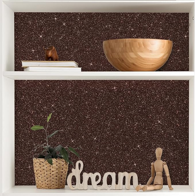 CRE8TIVE 8"x354" Glitter Wallpaper Dark Brown Peel and Stick Wallpaper Border