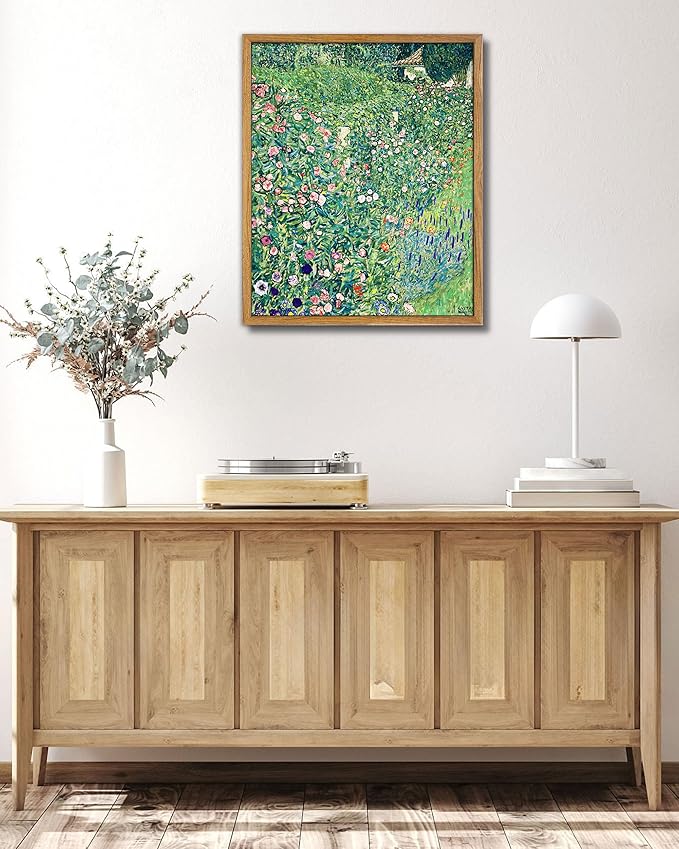 UPWOIGH 16x24 in Large Framed Wall Art, Gustav Klimt Green Botanical Oil Painting Canvas, Vintage Italian Garden Floral Landscape, Retro Moody Wall Decor for Living Room Bedroom, 1 Pack Gift