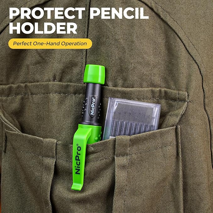 Nicpro Carpenter Pencil with Sharpener, CP3000 Carpenter Mechanical Pencils with 19 Refill, Deep Hole Marker for Construction, Heavy Duty Construction Pencil, Woodworking Tool for Architect Marking
