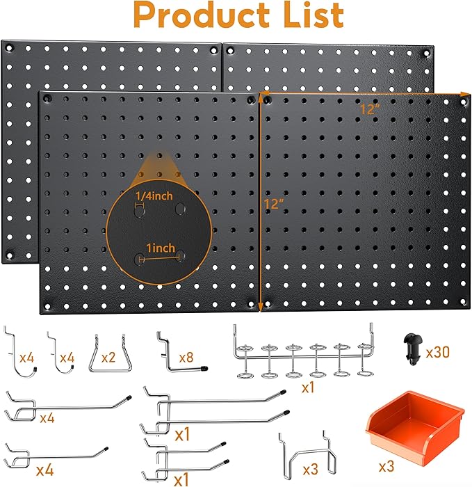 Peg Board, 4 Pack Black Peg Board Panels, 50lbs Load Capacity Each, Pegboard