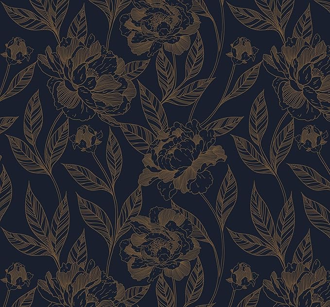 Timeet Peel and Stick Wallpaper Gold and Blue Floral Wall Paper