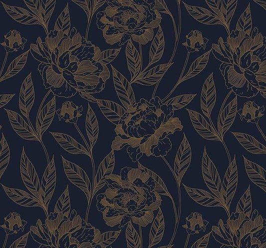 Timeet Peel and Stick Wallpaper Gold and Blue Floral Wall Paper