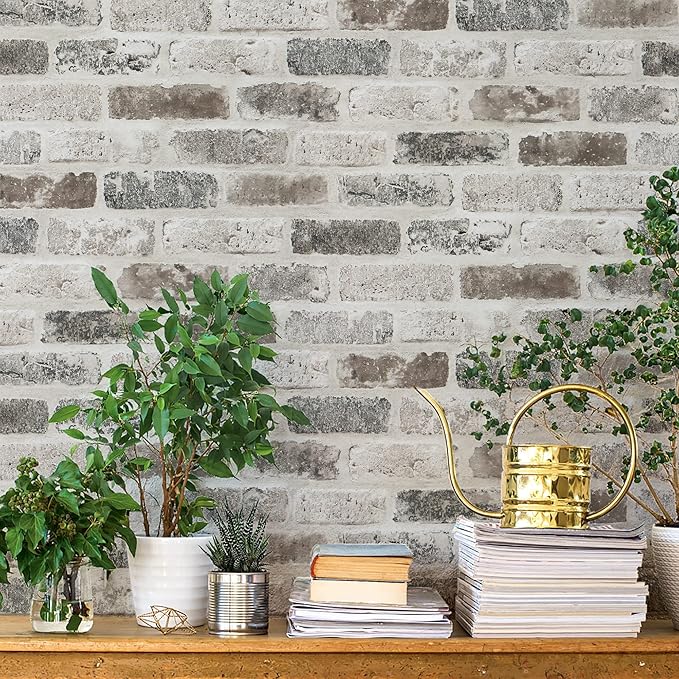 Guvana 17.3"×787" Brick Peel and Stick Wallpaper Grey Brown 3D Self Adhesive