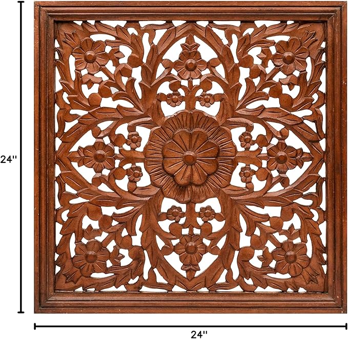 Homebia Designs Handmade Carved Wooden Wall Hanging Plaque 24x24 Inch Elegant