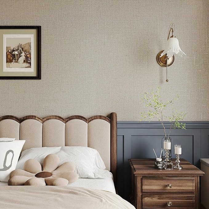 VEELIKE Beige Glasscloth Peel and Stick Wallpaper Textured 24''x118''