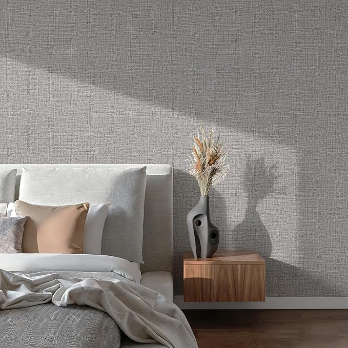 Guvana Grasscloth Peel and Stick Wallpaper Grey Textured Contact Paper Modern