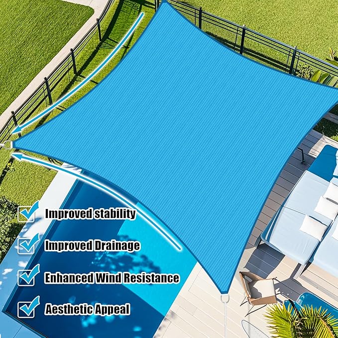 Amagenix Sun Shade Sail 12'X16'Curved Edge Outdoor Shade Canopy Mixed Turquoise Breathable 95% UV Block Shade Cloth for Patio Garden Backyard (We Make Custom Size)