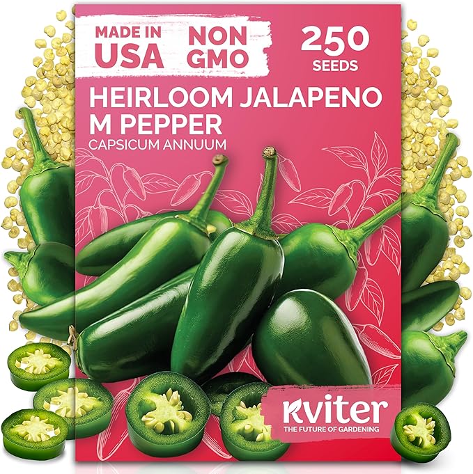 KVITER 250 Jalapeno Peppers M Heirloom Seeds (Capsicum annuum) â Jalepeno Chili Hot Peppers, Mexican Pepper Seed Packets â Vegetable Seeds for Planting Outdoor & Indoor Garden Containers, Raised Beds