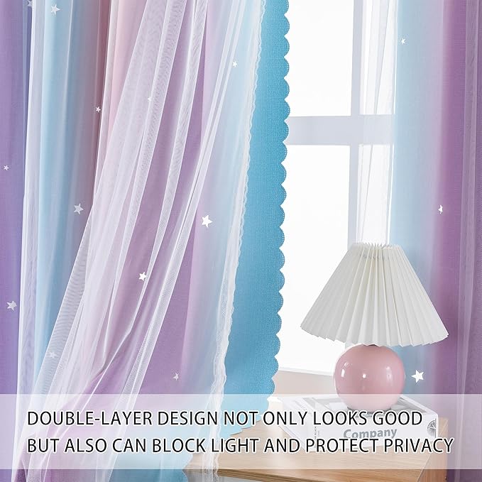 XiDi Curtains for Bedroom Decor, Kids Room Curtains for Girls Rainbow Colour