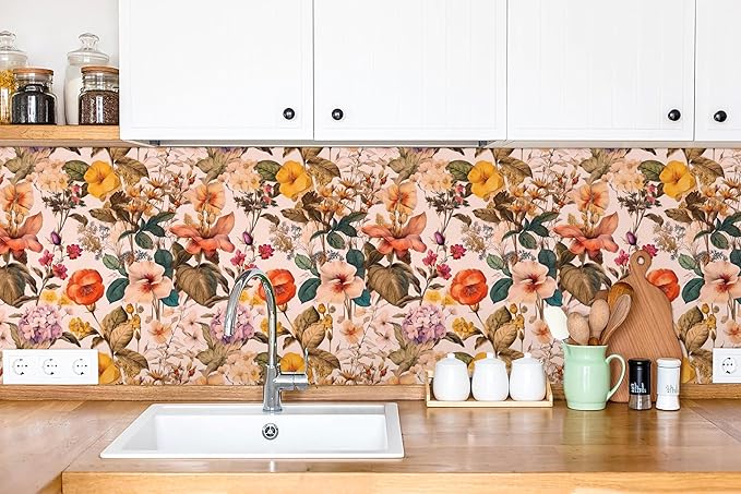 Jeweluck Floral Peel and Stick Wallpaper Vintage Floral Contact Paper Peel and