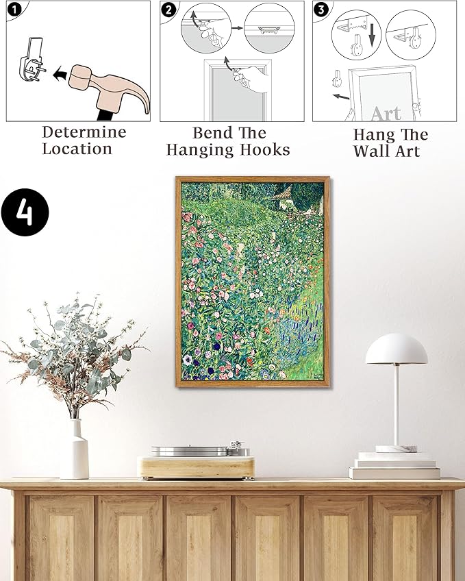 UPWOIGH 16x24 in Large Framed Wall Art, Gustav Klimt Green Botanical Oil Painting Canvas, Vintage Italian Garden Floral Landscape, Retro Moody Wall Decor for Living Room Bedroom, 1 Pack Gift