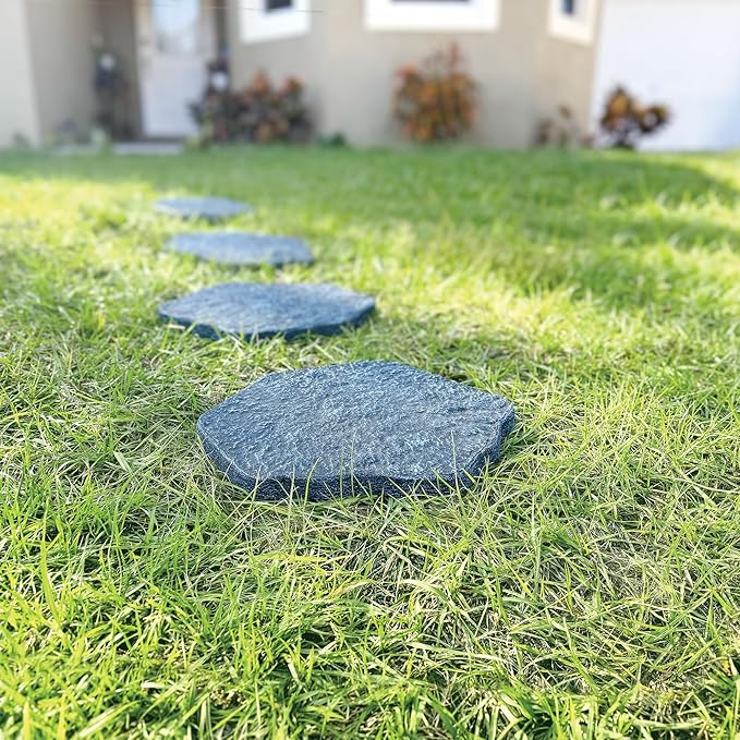 Arcadia Garden Products Set of 4, 16x17” Brushed Teal Stepping Stone Fiberclay Pavers, Outdoor Garden Natural Repeatable Pattern Pathway, Faux Stone Decorative Landscaping Walkway