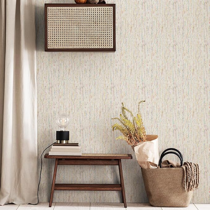 JiffDiff Woven Wallpaper Peel and Stick 17.3" x 1200" Colorful Paint Grasscloth