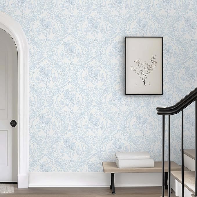 Ismoon Floral Peel and Stick Wallpaper Blue Contact Paper Boho Watercolor