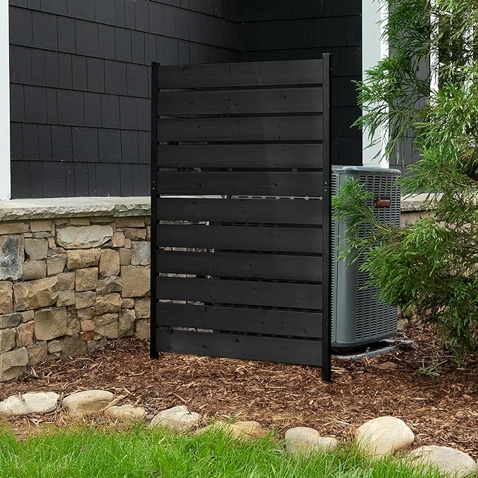 5ft H x 3.2ft W No Dig Charcoal Wood Privacy Screen, Great to Hide Trash Cans