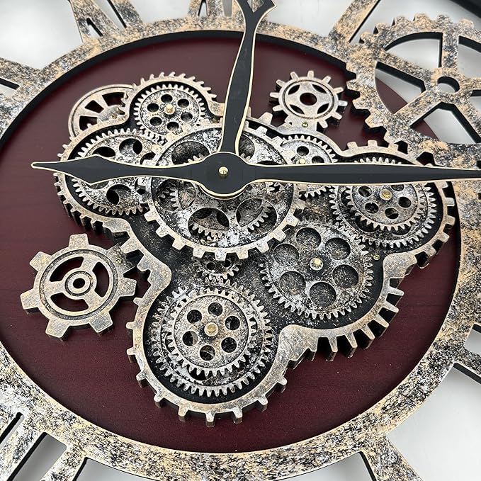 The B-Style Large Real Moving Gears Wall Clock 30 inch Rustic Retro Industrial