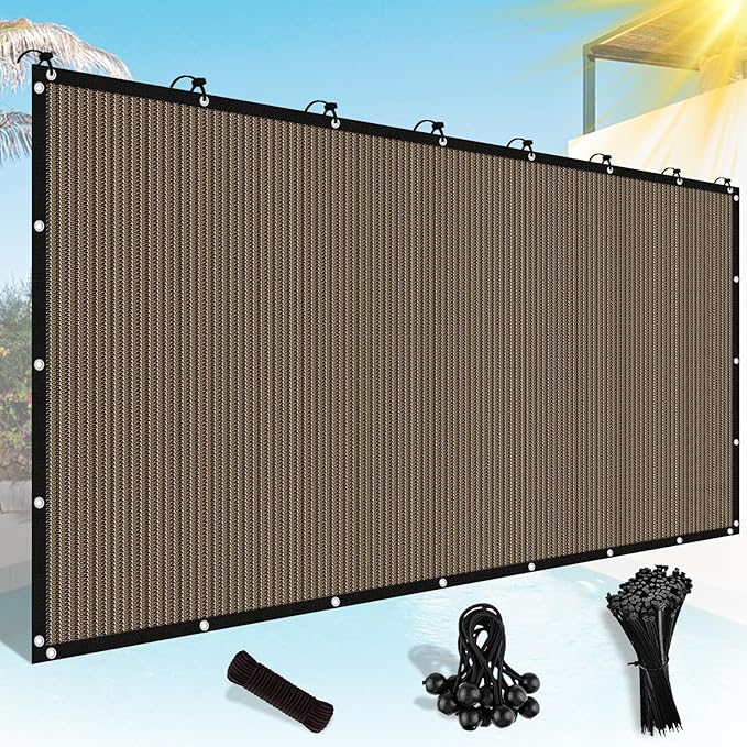 Shade&Beyond Customized Size 90% Sun Shade Cloth with Grommets, 6' X 20' Pergola Shade Cover Canopy, Mesh Tarp Sun Screens for Patio, Outdoor, Garden, Backyard, Mocha