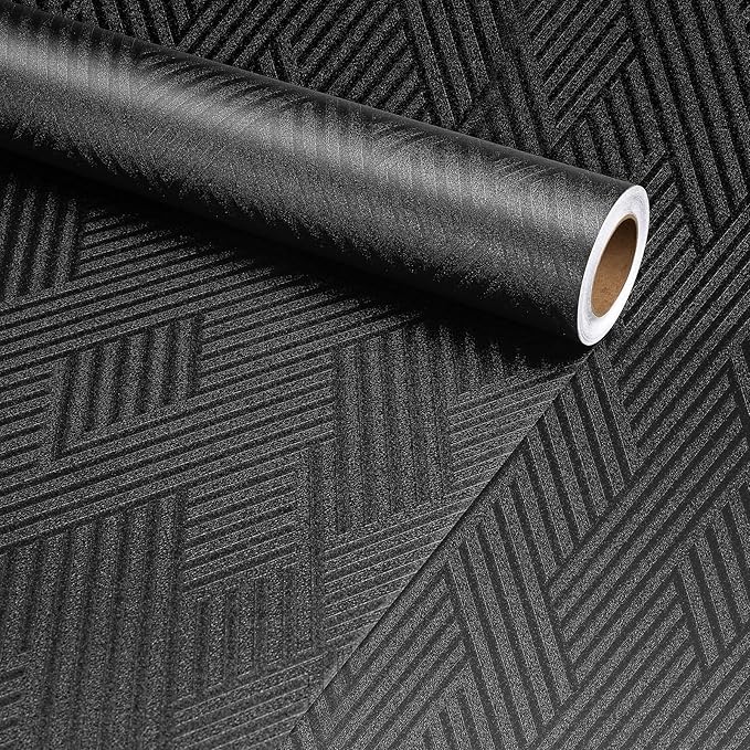 Decotalk 30"x120" Textured Peel and Stick Wallpaper Black Geometric