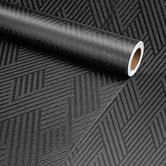 Decotalk 30"x120" Textured Peel and Stick Wallpaper Black Geometric