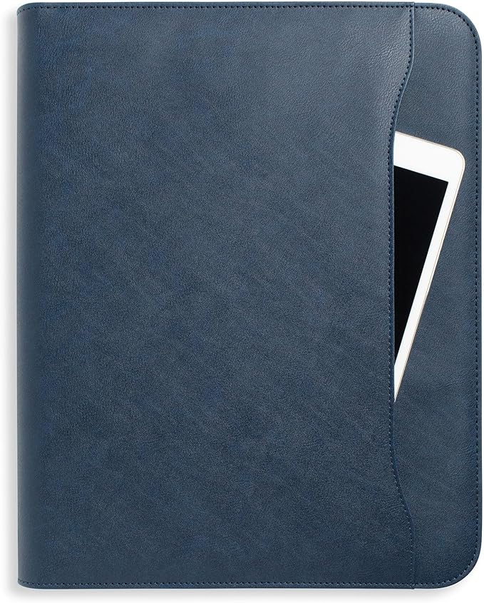 Forevermore Portfolios Portfolio Organizer - 3 Ring Binder with Notepad - 1.5 Inch Rings - Zippered Storage Pockets for Papers, Travel Documents, Presentation Folder, Cards, Passport, Tickets - Blue