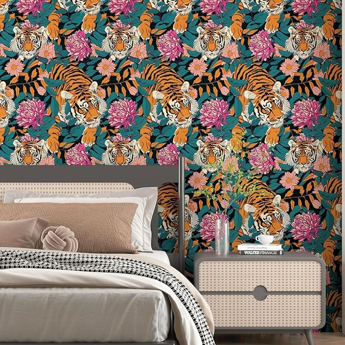 BOKEBEVE Extra Long Tiger Stick and Peel Wallpaper Vintage Floral Contact Paper