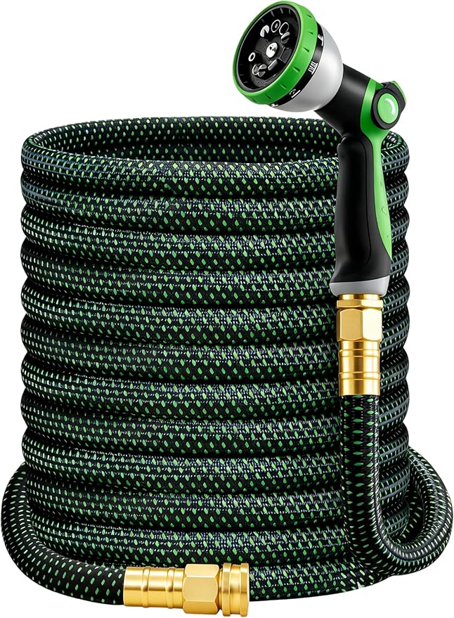 HBlife 75ft Garden Hose, Non Expandable Garden Hose with 10 Function Sprayer Nozzle, Flexible Lightweight Water Hose for Yard, Lawn, Car Wash and Outdoor