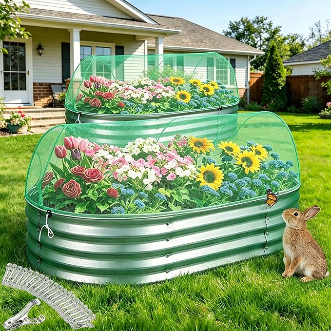 Garden Netting for Raised Beds 2 Pack, Raised Garden Bed Plant Netting Cover Mesh for Garden Protection, Rectangular Bird Netting Pest Barrier Screen Insect Net for Vegetables Fruits, 6x3x1ft, Green