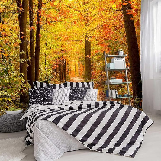 -Autumn Gold Forest Jungle Tree Fabric Wallpaper Living Room Bedroom Bathroom
