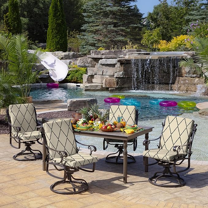 Arden 4-Pack Outdoor Patio Dining Chair Cushion, 20x44, Rain-Proof Seat Pad, Fade-Resistant Outdoor Cushion Tan Diamond Trellis
