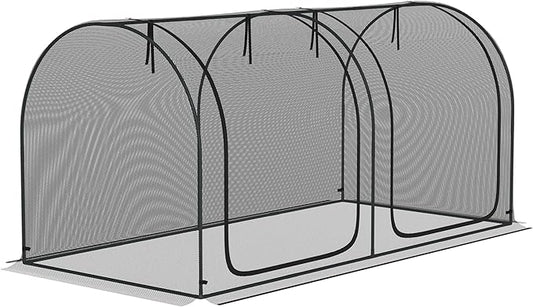 Outsunny 8' x 4' Crop Cage, Plant Protection Tent with Two Zippered Doors, Steel Frame, Storage Bag and 4 Ground Stakes, for Garden, Yard, Lawn, Black
