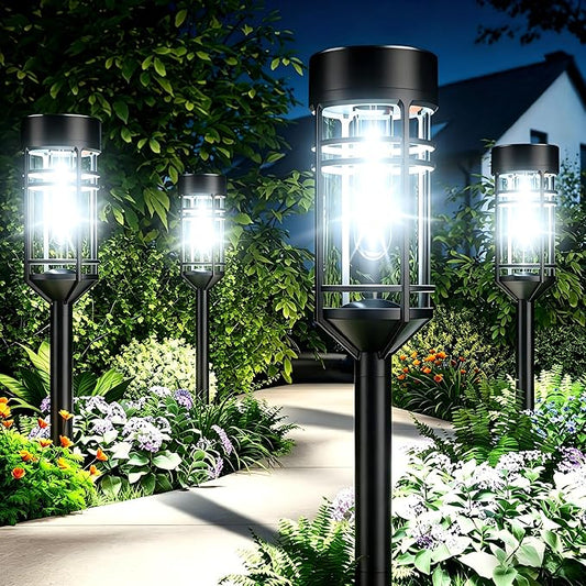 Amzarp 12 Pack Solar Garden Lights, Bright LED Solar Pathway Lights Outdoor IP65 Waterproof Rugged Shatterproof Auto On/Off for Landscape Garden Yard Walkway Driveway Lawn Lighting (6500K White Light)