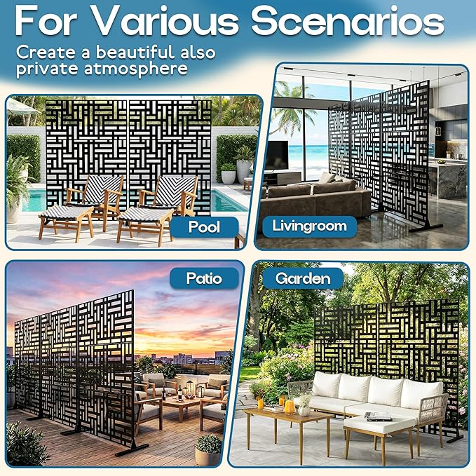 MTART Metal Privacy Screen 72" H x 47.2" Decorative Outdoor Privacy Screen