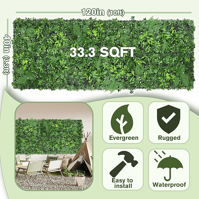 Artificial Green Boxwood Grass Wall Roll: 40"x120" UV Protected Ivy Privacy