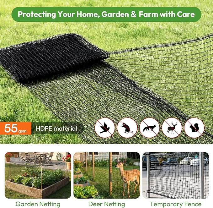 Deer Fence for Garden 4ftx50ft, Plastic Mesh Garden Fencing with Pre-Strung Reinforced Edge, Durable Temporary Fencing, Animal Barrier Fence, Ideal Safe Netting for Poultry, Fruit & Plant Protection