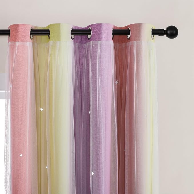 XiDi Curtains for Bedroom Decor, Rainbow Pink PurpleYellow52/90/1