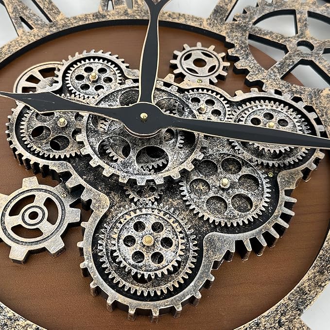 The B-Style Large Real Moving Gears Wall Clock 30 inch Rustic Retro Industrial