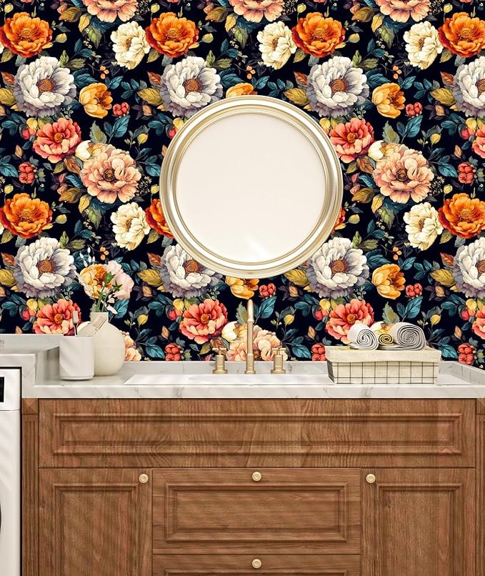 BOKEBEVE Extra Long Peel and Stick Wallpaper Vintage Extra Long Floral
