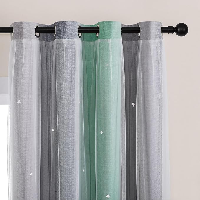 XiDi Rainbow Blackout Curtains for Kids Room, Unicorn Wall Decals