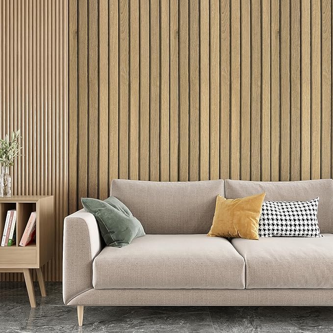 VEELIKE Natural Oak Wood Slat Wallpaper Peel and Stick Light Wood Panel Look