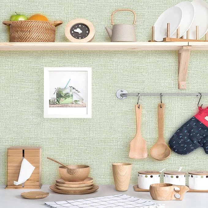 Amiya Grasscloth Wallpaper Sage Green Peel and Stick Faux Fabric Linen Contact