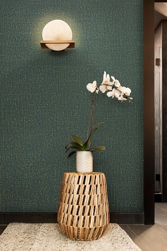 Guvana Grasscloth Peel and Stick Wallpaper Green/Gold Textured Contact Paper