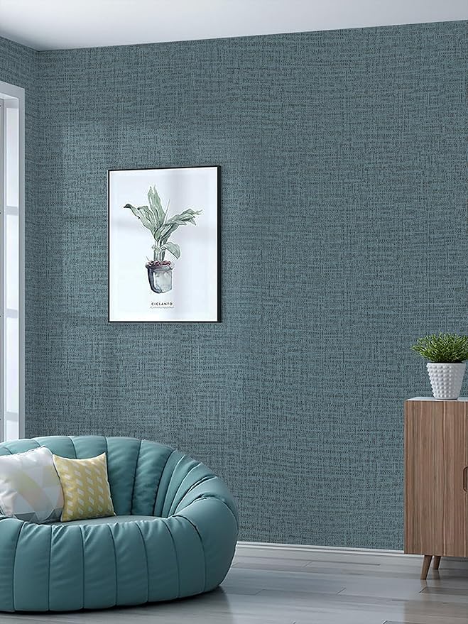 Guvana Grasscloth Peel and Stick Wallpaper Blue Textured Contact Paper Modern