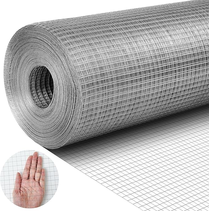 Tatuo Hardware Cloth 1/2 Inch 48 in x 300 ft Hot Dip Galvanized After Welded Cage Mesh Rolls 21 Gauge Metal Chicken Wire Roll Wire Fencing Poultry Netting for Raised Garden Rodent Animals(Silver)