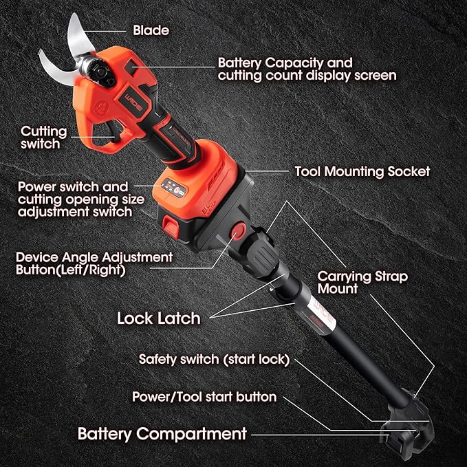 LLNDEI 2 IN 1 Brushless Pole Pruning Shear, 1.6'' Cutting Diameter, Electric Tree Pruner, 7.5Ft Reach, Battery Powered Cordless Electric Pruning for Garden & Flower.