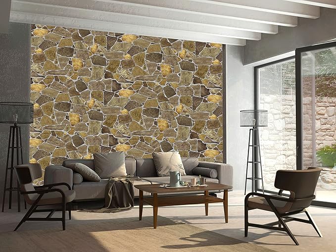 Dundee Deco 3D Wall Panels Faux Stone PVC Brown, 3.2 ft X 2.1 ft, Interior