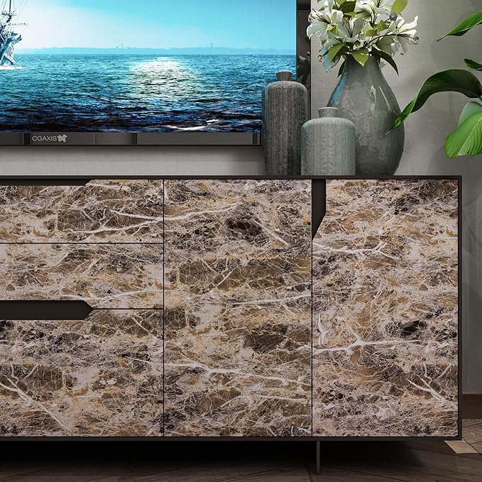BAYYA 118x16inch Brown Marble Contact Paper Peel and Stick Wallpaper