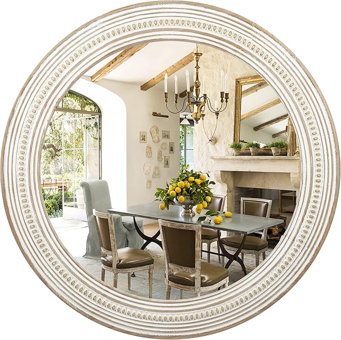 Reflinto 24 Inch Boho Wooden Round Mirrors