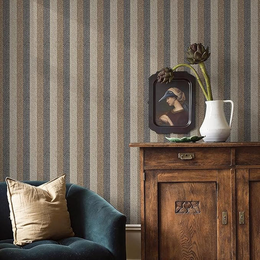 Simon&Siff Textured Fabric Wallpaper Peel and Stick 17.3"x800" Beige/Brown/Grey
